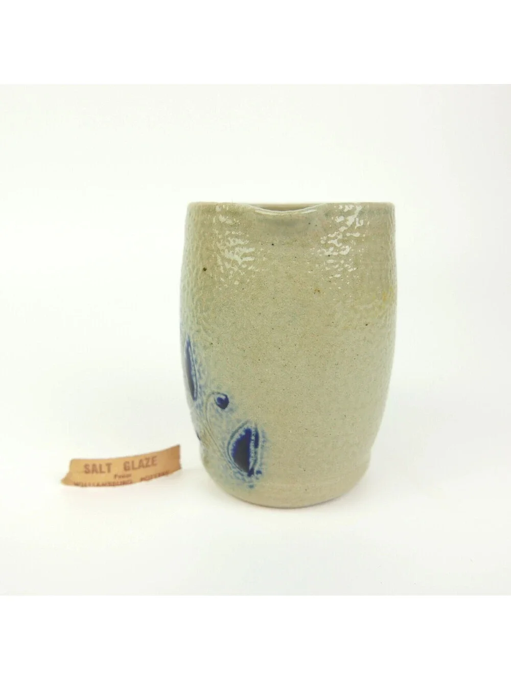 Vintage Williamsburg Pottery Salt Glaze Stoneware Pitcher Creamer Cobalt Tulip